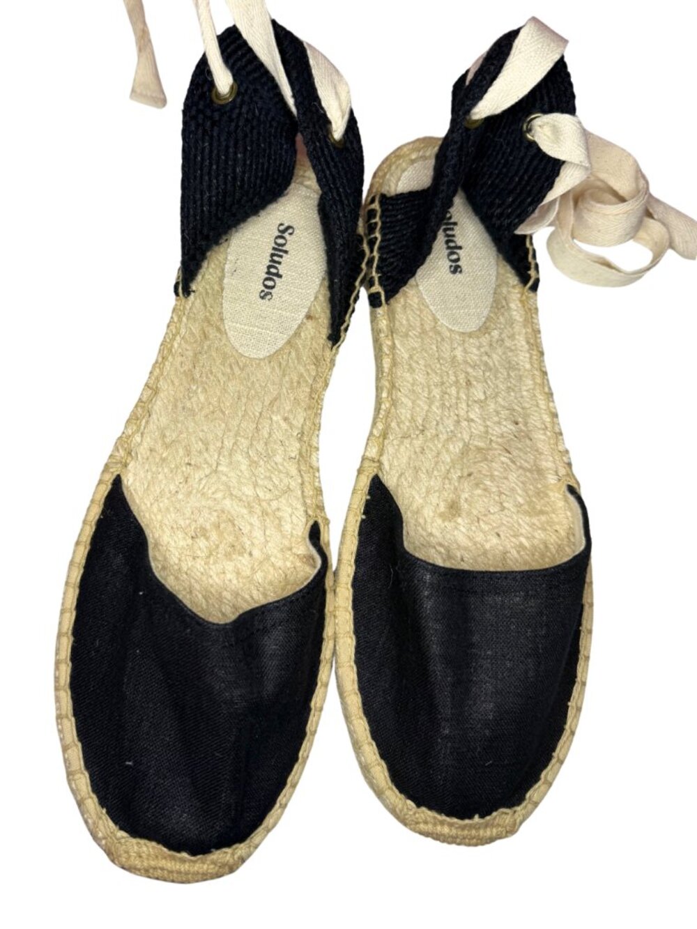 Soludos Espadrilles Lauren Lace Up Black Jute Ankle Tie Sandal Size 10